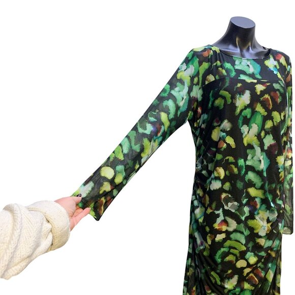 Joseph Ribkoff Green Multicolor Abstract Long Sleeve Maxi Dress 18 - Picture 3 of 6